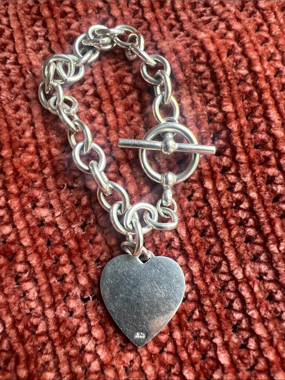 Sterling Silver Heart Toggle Charm Bracelet - Silver